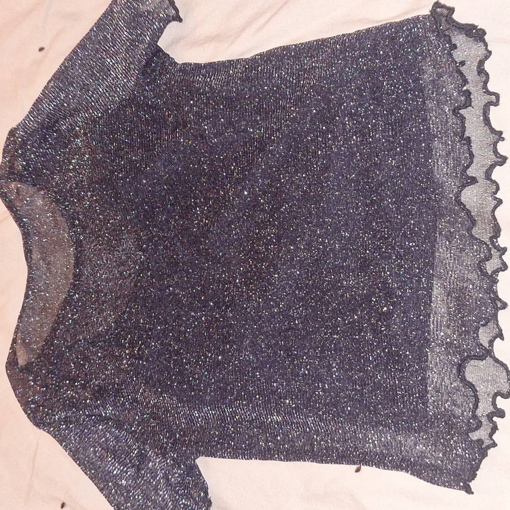Hollister Glittery Black Short Sleeve Top Size M - Picture 2 of 5